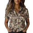 thumbnail image 1 of QASIEATN Women's Retro Shirt Women's Satin Printed Short Sleeved Shirt Vacation Style Shirt, 1 of 7