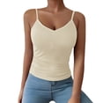 thumbnail image 1 of QASIEATN Women's Solid Color V Neck Tank Tops with Built in Bra Casual Camisole Summer Clothing Vest for Women, 1 of 6
