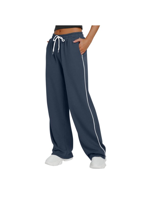 Women's Stripe Patchwork Wide Leg Sweatpants Loose Sportswear Casual Multi Use Sweatpants