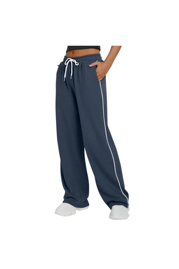 Women's Stripe Patchwork Wide Leg Sweatpants Loose Sportswear Casual Multi Use Sweatpants