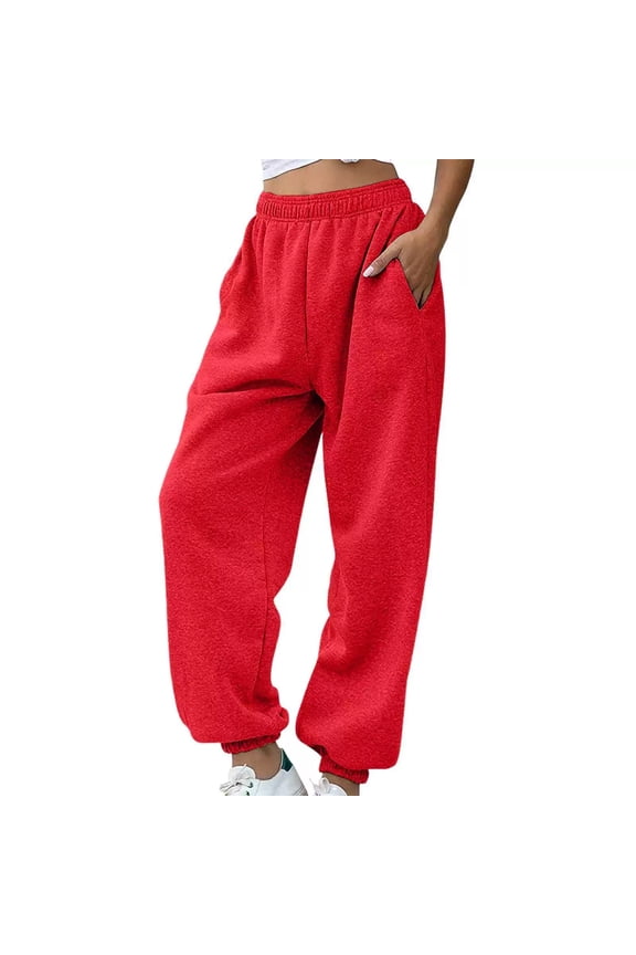 Women's Sweatpants Plush Pants with Pockets Casual Workout Athletic Joggers Drawstring Trousers
