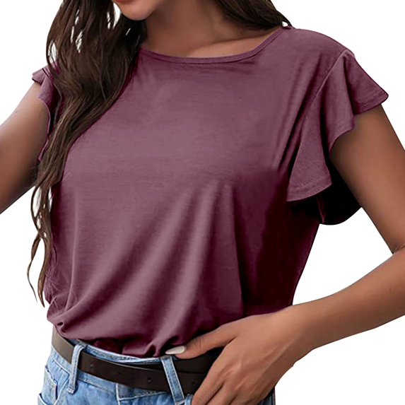 QASIEATN Women's Trendy Essentials Clothing: Delicate Sleeve Tee Neck Casual Solid Color Blouse Fall Fashion Outfits for Women