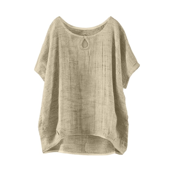 QASIEATN Women's Trendy Essentials Clothing: Graceful Summer Short Sleeve Solid Casual Loose Linen Top Fall Fashion Outfits for Women