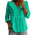 thumbnail image 1 of QASIEATN Womens Collar Long Sleeve Button Down Shirts Cotton Blend Casual Solid Color Shirts, 1 of 4