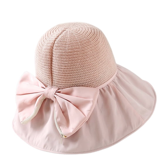 QASIEATN Womens Comfortable Bucket Hats Women's Wide Brim Sun Hat with Bowknot Brim Foldable Travel Hat Adjustable Summer Fall Fashion Accessories
