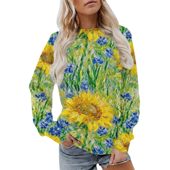 QASIEATN Womens Graphic Sweatshirt Crewneck Long Sleeve Pullover Oversized Casual Loose Fit Fall Tops