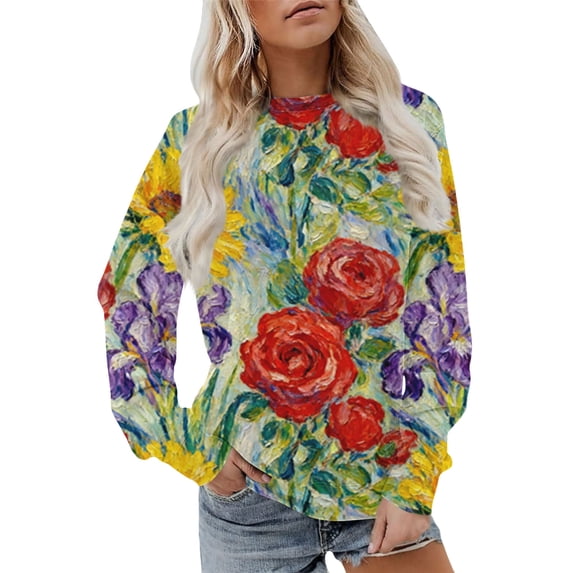 QASIEATN Womens Graphic Sweatshirt Crewneck Long Sleeve Pullover Oversized Casual Loose Fit Fall Tops