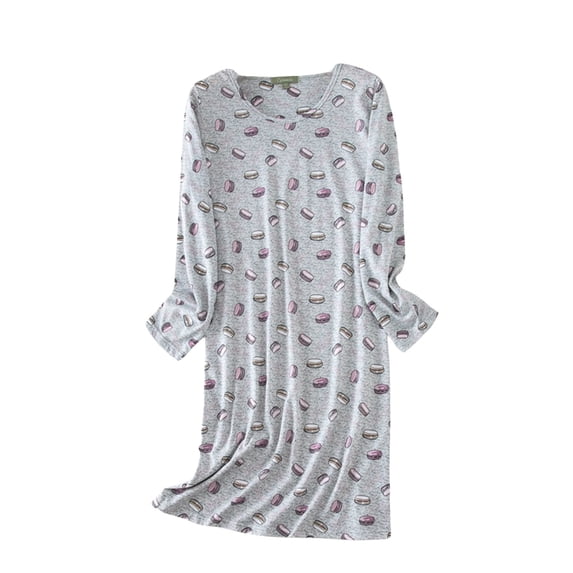QASIEATN Womens Long Sleeve Nightgowns Sleep Shirts Cute Pajama Dress Casual Sleepwear Printed Nightshirts Tshirt Dress Women's Sleepwear