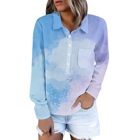 QASIEATN Womens Long Sleeve Tops Casual Loose Fit Tie Dye Shirts Trendy Mesh Button Down Collared Business Work Blouse