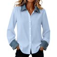 thumbnail image 1 of QASIEATN Womens Oversized Shirts Long Sleeve Mock Turtleneck V Neck Button Down Denim Pullover Shirts, 1 of 8