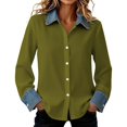 thumbnail image 1 of QASIEATN Womens Oversized Shirts Long Sleeve Mock Turtleneck V Neck Button Down Denim Pullover Shirts, 1 of 9