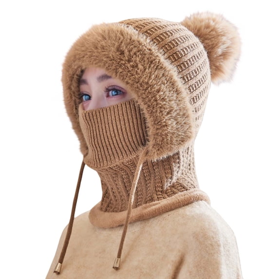 QASIEATN Womens Popular Beanie Hats Women's Winter Plush Hat Scarf Integrated Warm and Cold with Thick Velvet Knit Pullover and Woolen Hat Fall Fashion Accessories