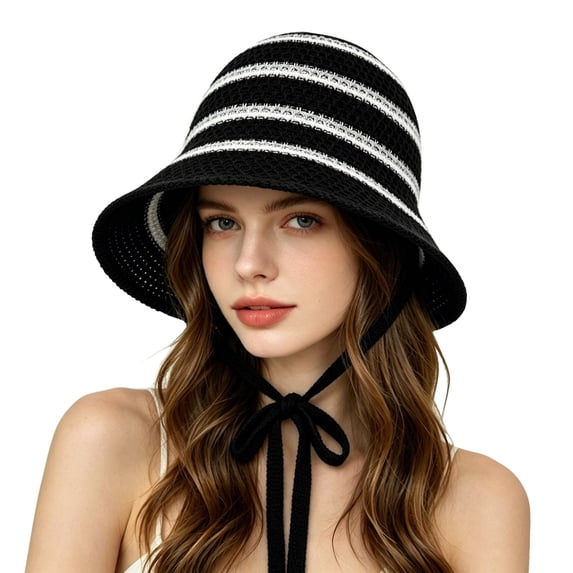 QASIEATN Womens Popular Bucket Hats Women's Striped Bucket Hat Summer Vacation Beach Caps Versatile Outdoor Sun Hat Fall Fashion Accessories