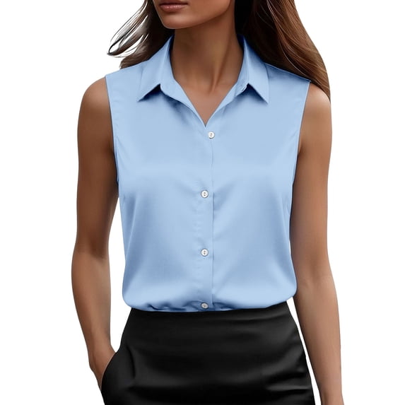 QASIEATN Womens Satin Blouse Sleeveless Tank Tops Button Down Shirts Outfits Summer Vest for Women