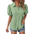 thumbnail image 1 of QASIEATN Womens Shirts Button Down Dress Shirts Casual Short Sleeve Textured Collared Summer Work Blouse Camping Clothes, 1 of 8