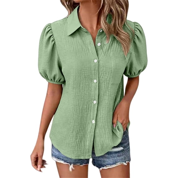 QASIEATN Womens Shirts Button Down Dress Shirts Casual Short Sleeve Textured Collared Summer Work Blouse Camping Clothes