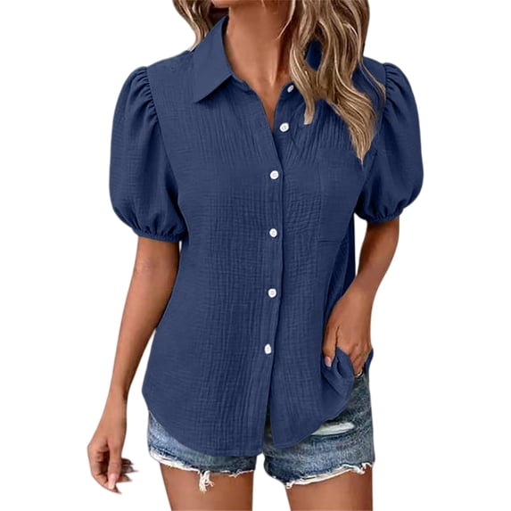 QASIEATN Womens Shirts Button Down Dress Shirts Casual Short Sleeve Textured Collared Summer Work Blouse Camping Clothes