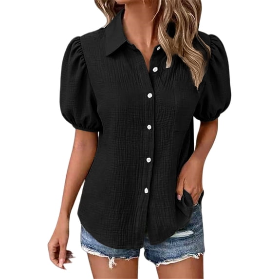 QASIEATN Womens Shirts Button Down Dress Shirts Casual Short Sleeve Textured Collared Summer Work Blouse Camping Clothes