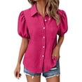 thumbnail image 1 of QASIEATN Womens Shirts Button Down Dress Shirts Casual Short Sleeve Textured Collared Summer Work Blouse Camping Clothes, 1 of 8