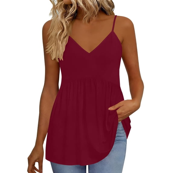 QASIEATN Womens Summer Tops V Neck Solid Color Casual Tank Tops Sleeveless Womens Tank Tops