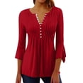 thumbnail image 1 of QASIEATN Womens Tops Dressy Casual V Neck Button Down Shirts Pleated Flowy Loose Flare 3/4 Sleeve Tunic Blouse Fall Fashion Outfits, 1 of 5