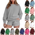 thumbnail image 1 of QATAINLAV 2 Piece Outfits for Women Long Sleeve Sweatshirt & Shorts Lounge Matching Sets Solid Casual Sweatsuit Fall Clothes, Wine, L,, 1 of 9