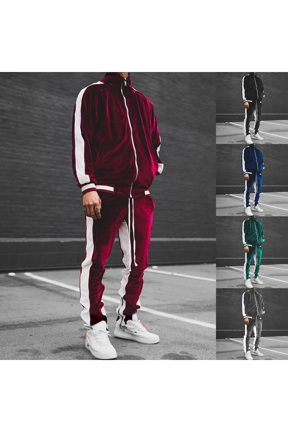 2 Piece Sets for Men Velour Tracksuit Casual Drawstring Sweatpants with Pockets and Long Sleeve Zipper Jacket Sport Set Outdoor Jogger Outfits Back to College Sale Green L