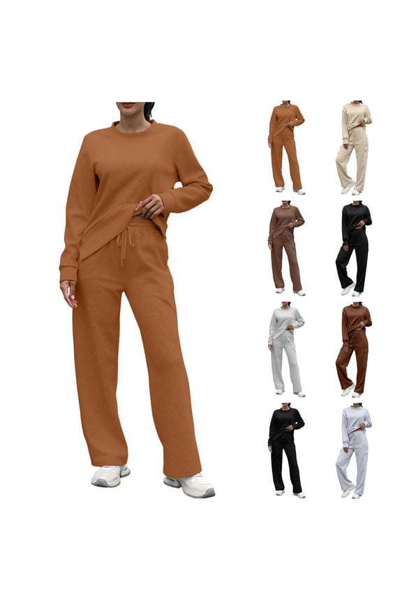 2 Piece Sets for Women Fall Casual Long Sleeve Shirts and Drawstring Wide Leg Pants Tracksuits Jogging Suits Matching Clothing, Beige, XXL,