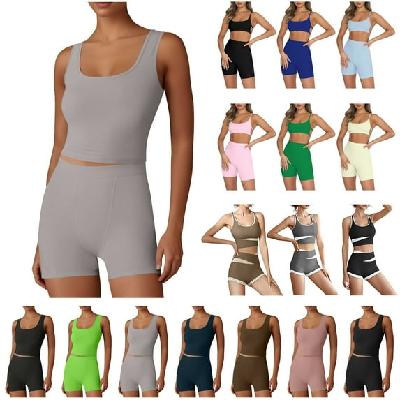 QATAINLAV 2 Piece Workout Sets for Women Seamless Sport Tank Tops and High Waist Short Leggings Solid Color Yoga Joggers Outfits, Pink, M