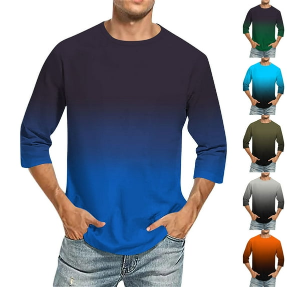 QATAINLAV 3/4 Length Sleeve Shirts for Men Fashion Gradient Print Pullover Blouse Casual Loose Fit Crewneck Tee Tops Fall Outfits Dollar Deals Green XXL