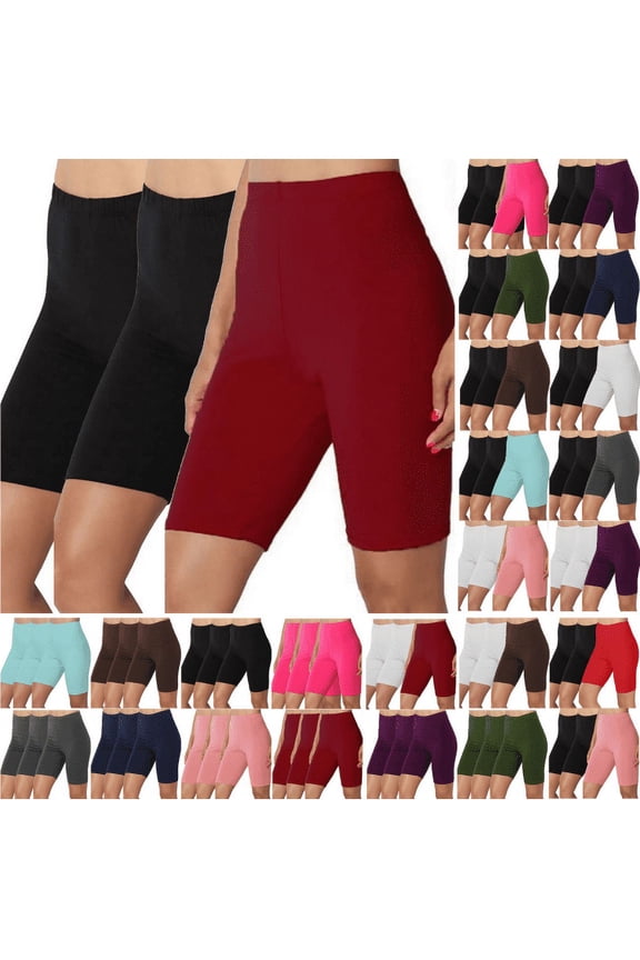 3 Pack High Waisted Biker Shorts for Women Gym Compression Workout Yoga Shorts Casual Solid Going Out Running Short Pants 2024 Summer Tight Leggings Warehouse Sales Today Hot Pink L