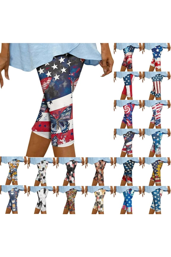 4th of July Capri Leggings for Women Summer High Waist American Flag Print Yoga Pants Fashion Patriotic Cropped Leggings Multicolor S Sale of The Day