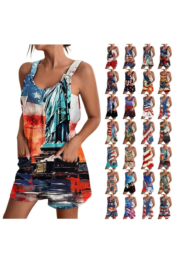 Jumpsuit 4th of July, Stars Stripe Prints Jumpsuits Women's Casual Loose One Piece Pants Lightweight Linen Going Out Workout Jumpsuit with Pocket Wine XXL Ofertas en Walmart