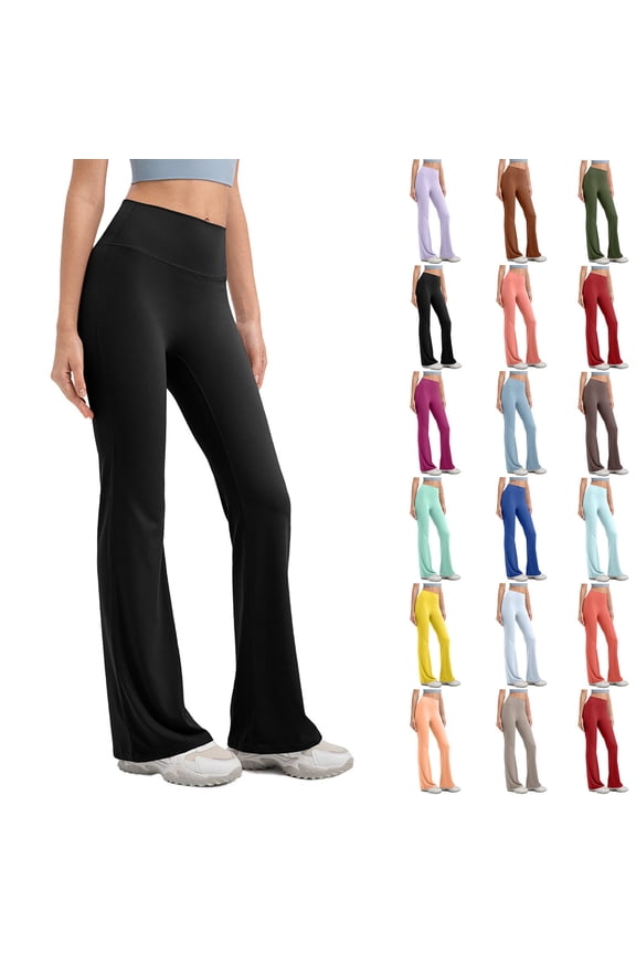 Green Leggings for Women High Waisted Workout Flared Yoga Pants Solid Soft Comfy Activewear