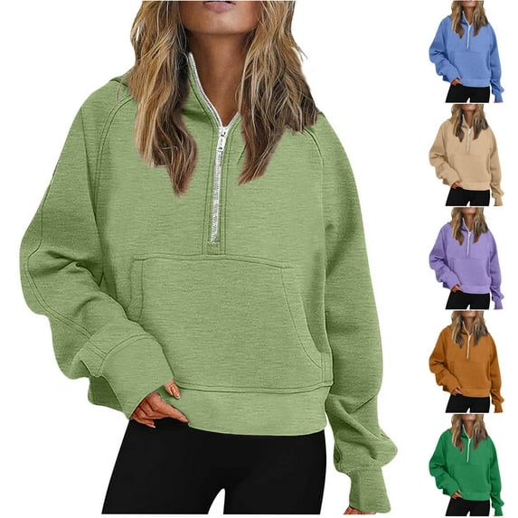 QATAINLAV 50% Percent Off Sales Today Hoodies for Women Casual Half Zip Sweatshirts 2024 Fall Fashion Long Sleeve Hooded Pullover Solid Color Going Out Tops with Pockets Yellow 3XL