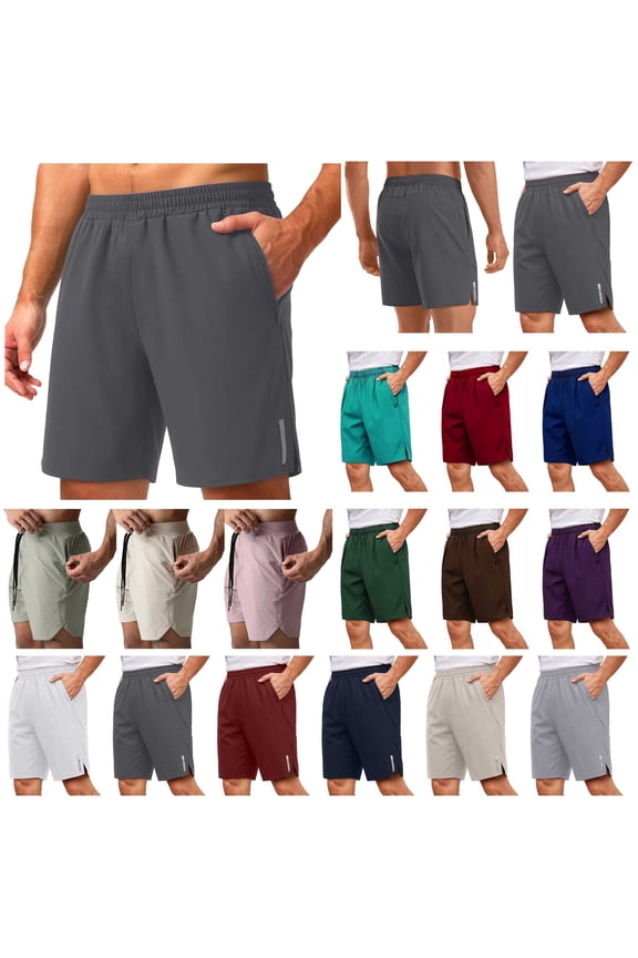 7 Inch Men Swim Trunks Workout Runing Gym Shorts with Pockets Summer Solid Color Slits Beach Shorts Red S