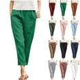 thumbnail image 1 of QATAINLAV Cotton Linen Cropped Pants for Women Elastic High Waist Folded Hem Pants Solid Casual Summer Plus Size Lounge Trousers with Pockets Green XL, 1 of 7