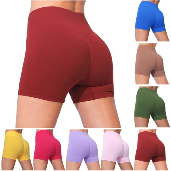 QATAINLAV 90% off Clearance Sale! High Waisted Yoga Shorts for Women with Tummy Control Butt Lifting Workout Shorts Gym Seamless Short Leggings Hot Pink L