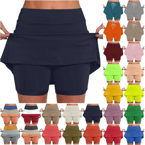QATAINLAV Athletic Shorts for Women, Casual High Waist Elastic Golf Skort Solid Color Tennis Skirt Joggers Skorts Watermelon Red 4XL
