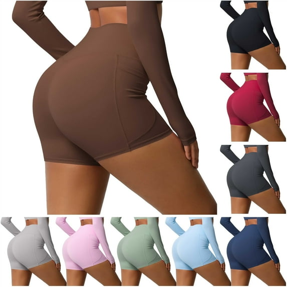 QATAINLAV Athletic Yoga Workout Shorts for Women High Waisted Tight Tummy Control Biker Shorts Solid Casual Legging Shorts Running Fitness Wear Black M Ofertas Del Dia de Hoy Relampago