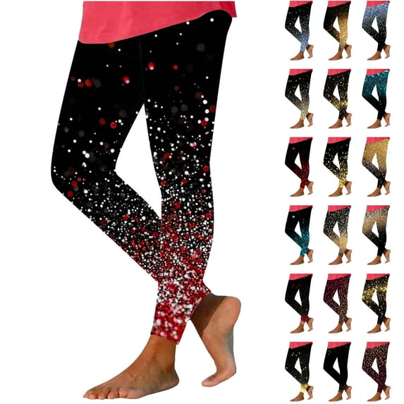 QATAINLAV Back to College Sale Holiday Leggings for Women 2025 New Years Eve Glitter Sparkle Print Legging Pants Casual Full Length High Waist Tummy Control Yoga Tights Multicolor L