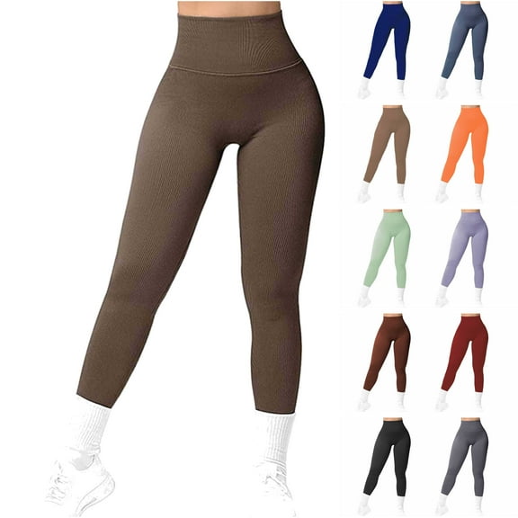 QATAINLAV Back to College Sale Womens Hip Lift Yoga Pants High Waisted Athletic Compression Tummy Control Workout Leggings Solid Casual Tight Fitness Pants Wine L