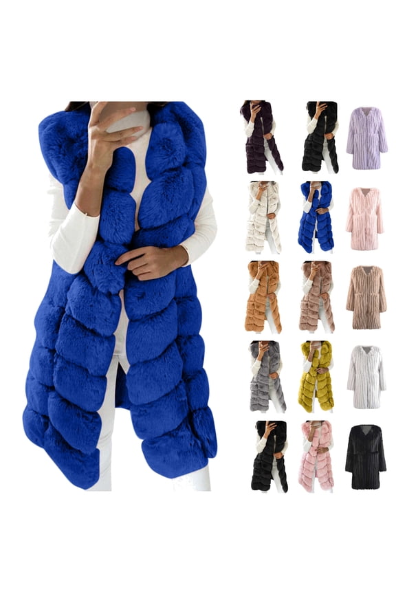 Long Faux Fur Vest for Women Fuzzy Fluffy Sleeveless Lapel Jacket Winter Padded Body Warmer Windbreaker Outerwear, Yellow, L