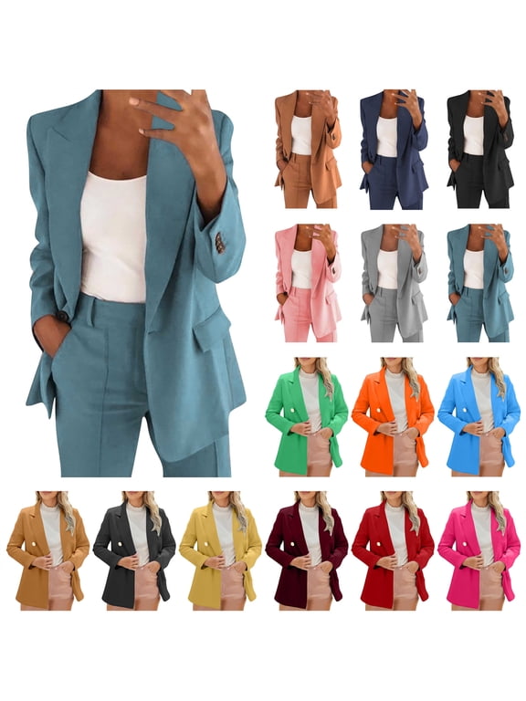 Oversized Blazers for Women Business Casual Outfits Fall Long Sleeve Open Front Cardigan Jackets with Fake Pockets, Black, XXXXL