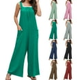 thumbnail image 1 of QATAINLAV Jumpsuits for Women Lightweight Cotton Linen Rompers Summer Dressy Sleeveless Wide Leg Overalls Solid Casual One Piece Jumper Pants with Pockets Pink M, 1 of 9