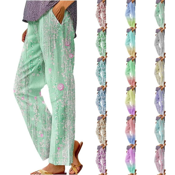 QATAINLAV Back to School Sales! 2025 Cotton Linen Pants Women Plus Size Elastic Waist Straight Leg Pants Summer Slack Casual Trouser with Pockets Khaki XL
