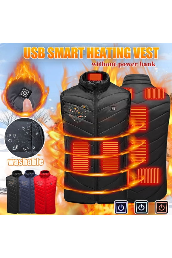 Back to School Sales Heated Vest for Men and Women - Electric Warming 9 Heating Zones Vest Size Adjustable Rechargeable USB Clothing,No Bat Black S