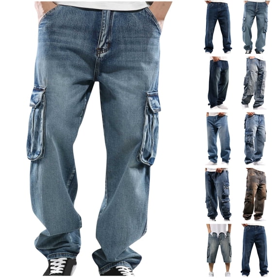 QATAINLAV Baggy Jean Shorts for Men Big and Tall Cropped Denim Pants Solid Casual Short Jeans Loose Fit Wide Leg Cargo Shorts with Multi Pockets Blue XXXXL 2026