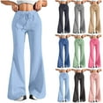 thumbnail image 1 of QATAINLAV Baggy Sweatpants for Women Drawstring High Waisted Flare Wide Leg Pants Solid Bell Bottom Lounge Trousers with Pockets, Khaki, XXL,, 1 of 9