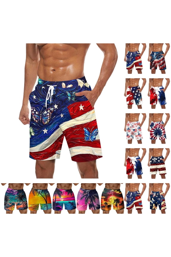 Beach Shorts for Man Hawaiian Vacation Tropical Short Pants with Pockets Fashion Palm Tree Graphic Cruise Party Swim Trunks Multicolor S